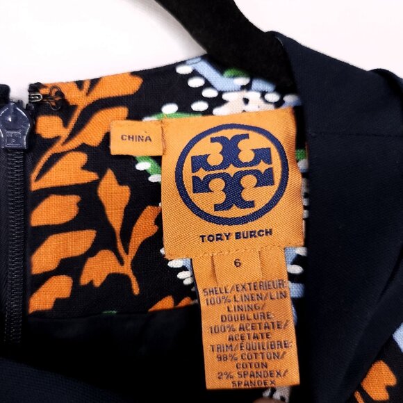 Tory Burch Melanie Linen Floral Print Shift Dress Size 6 Sleeveless Career Fall - Picture 7 of 14